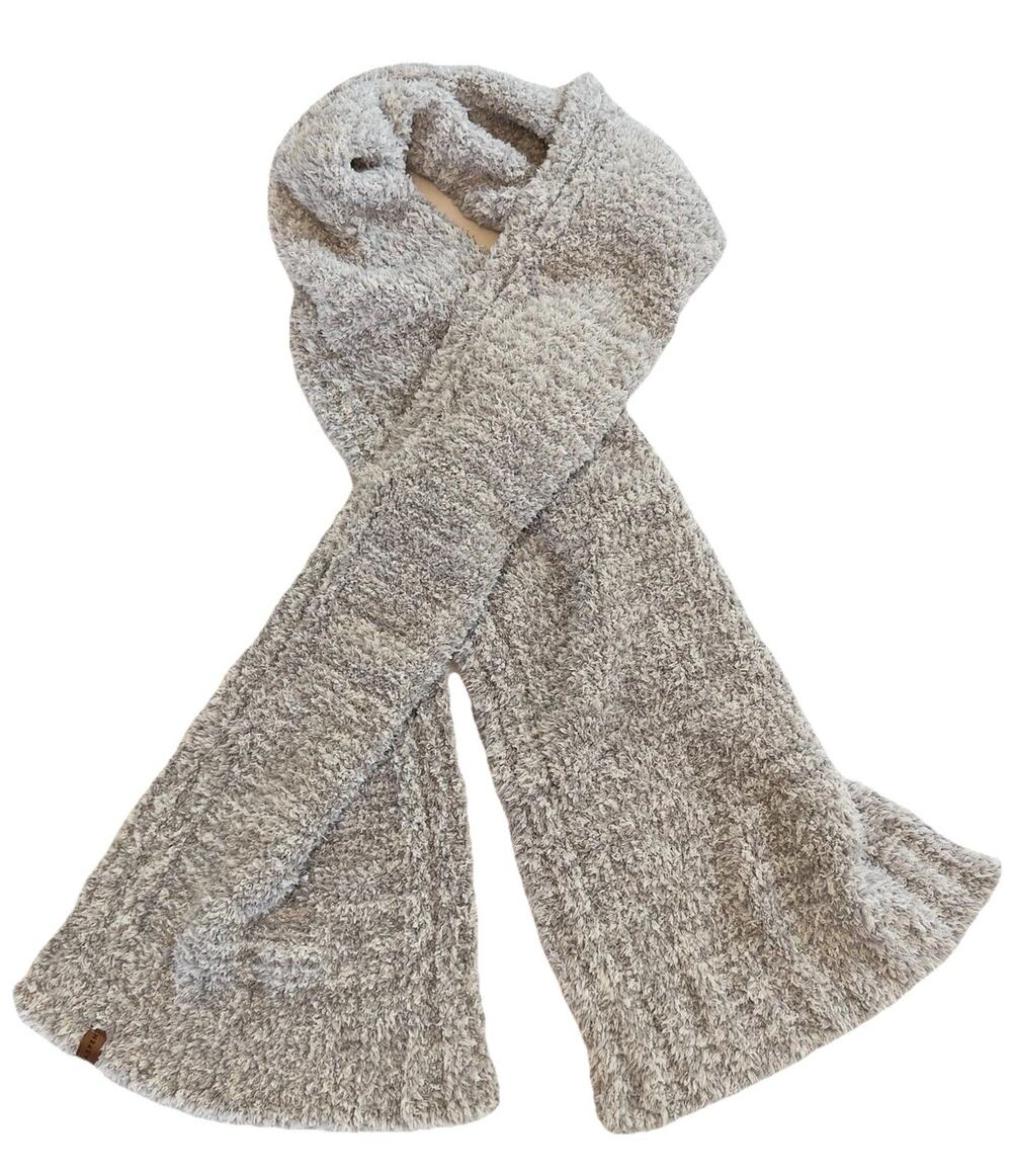 Aspen Grey Sherpa Scarf Soft Fuzzy Cloud Knit Winter Warm Leather Logo Patch